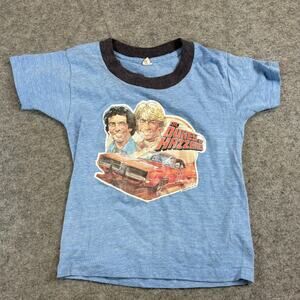 VINTAGE 80s Dukes Of Hazzard Ringer Shirt Boy M 6-8 Blue Graphic Tee Warner Bros